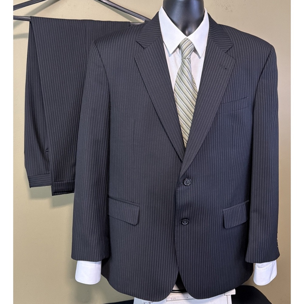 Jos A Bank Signature Gold Men's Suit 41R 100% Wool Black Pinstripe 2pc Luxury